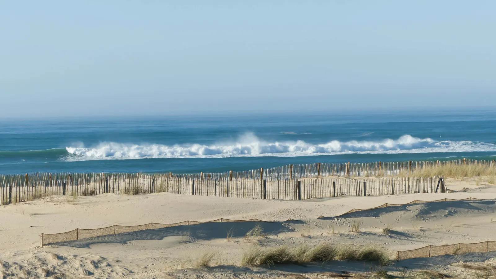 Heavy French Atlantic beach break unloading on a sandbar.