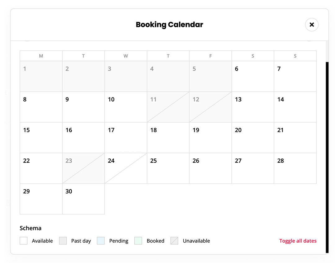 Screenshot of Surftrips calendar